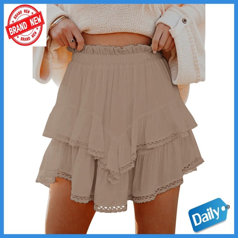 High Waist Skorts Active Shorts Cotton Linen Flowly Ruffle Tiered Design